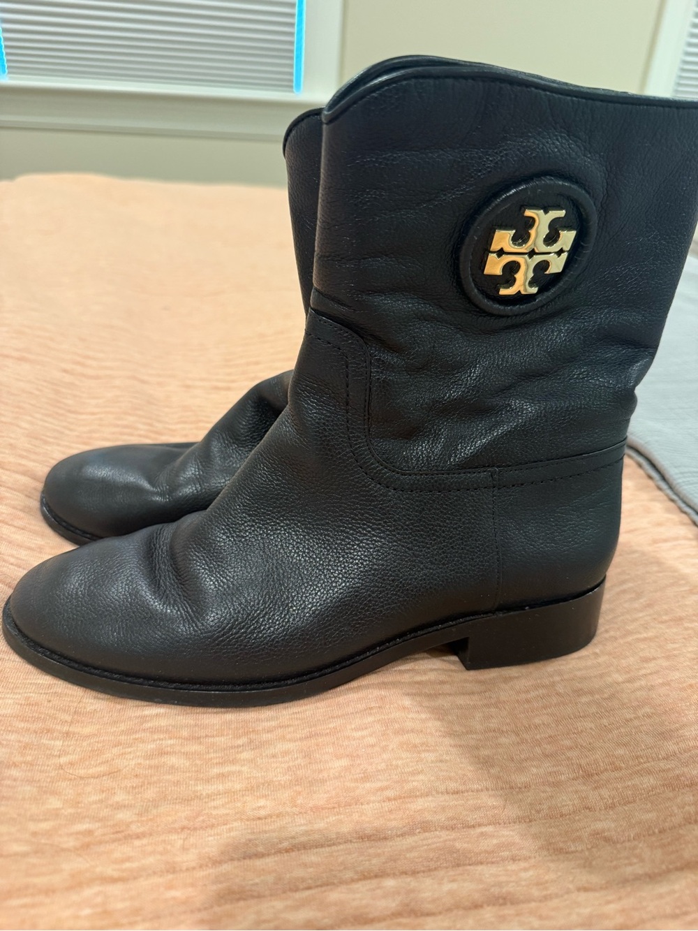 Tory Burch Black Leather Slip-On Boot with Neutral Interior